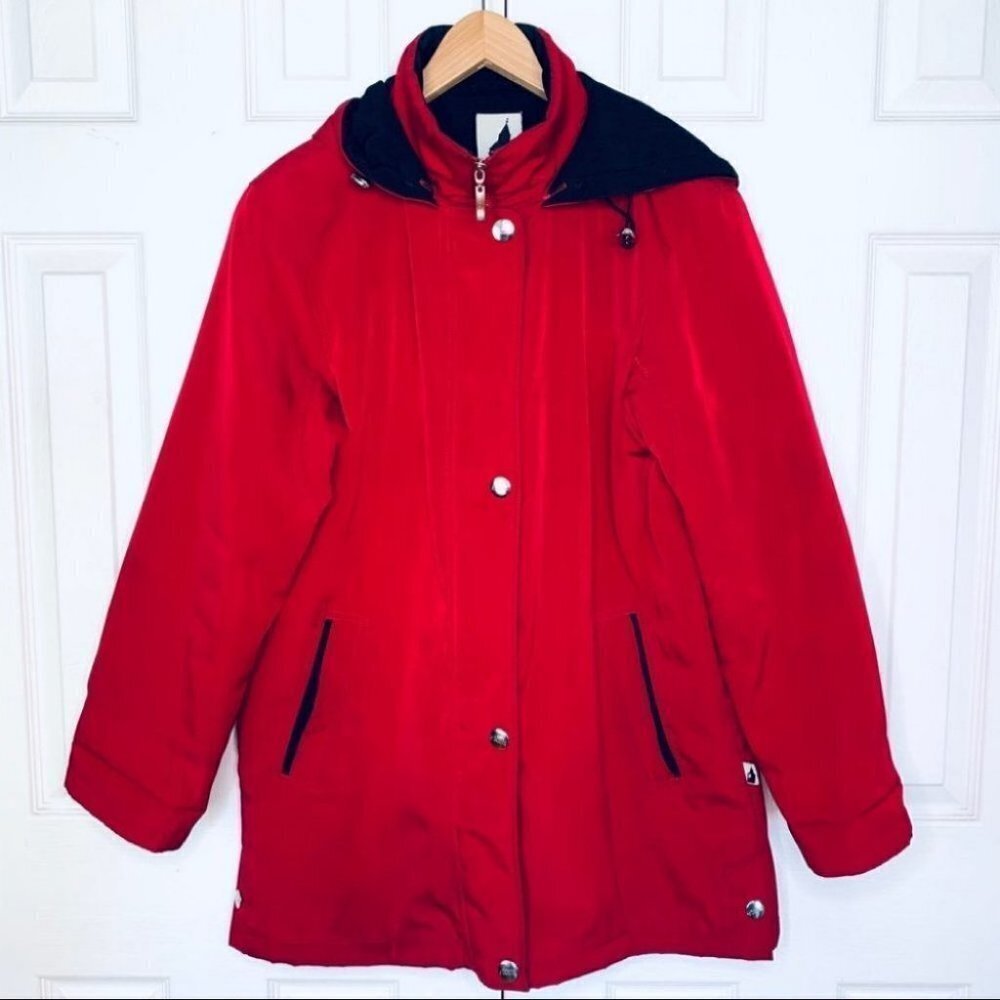 Tower London Fog hoodie red  coat front zipper long sleeve jacket women l…